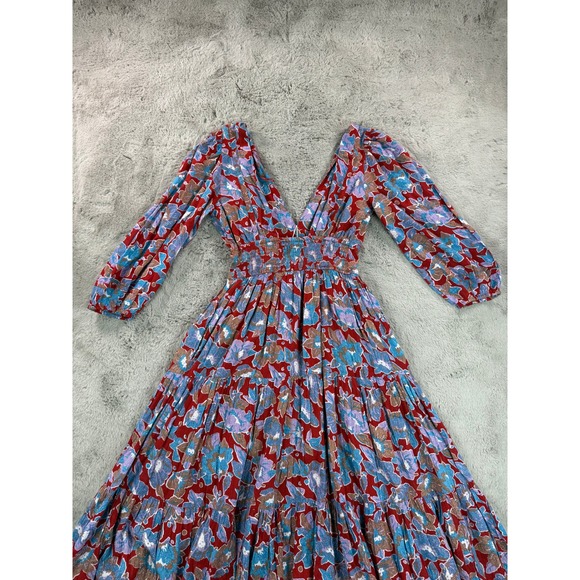 NWT Caroline Constas Dress XS Frenchie Print Floral Long Sleeve Maxi Boho Tiered - Picture 12 of 13